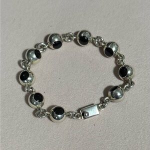 Sterling Silver 925 Mexico Vintage Onyx Circle Bead Bracelet